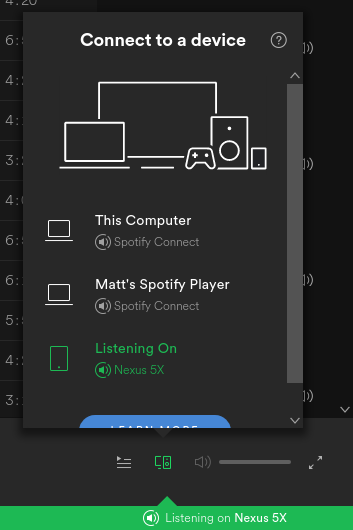 List of Spotify devices, showinng my new app!