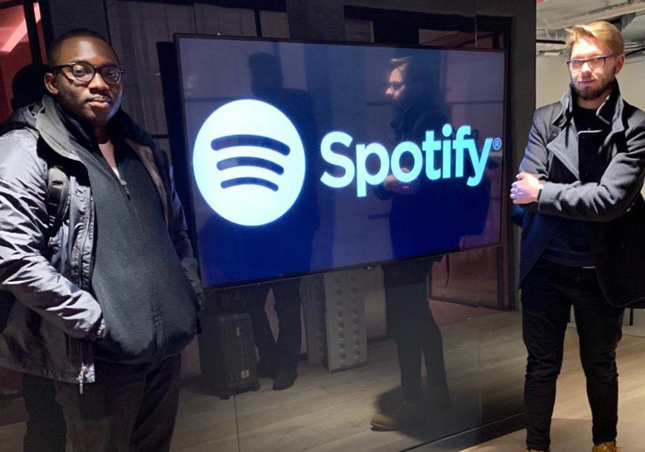 Photo of Abdul and myself at the Spotify offices