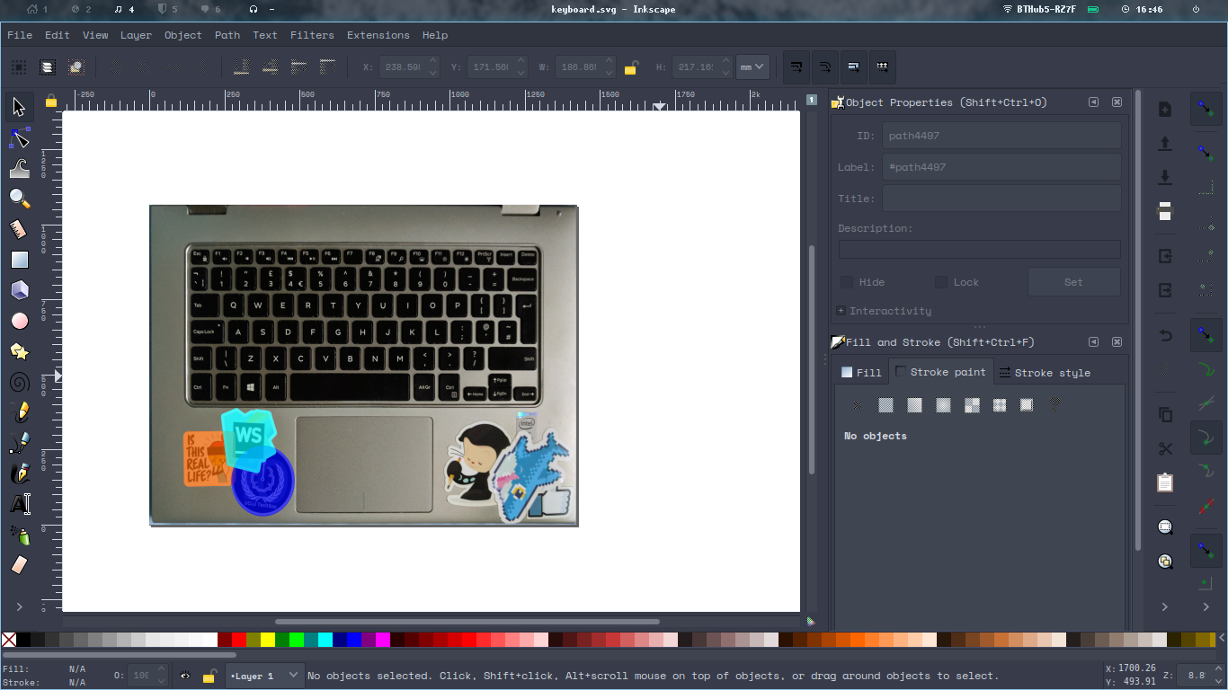 A screenshot of overlays being added to the stickers in Inkscape.